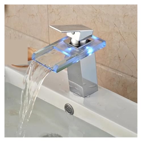 Robinet mitigeur de salle de bains laiton chrome cascade évier sur pont LED