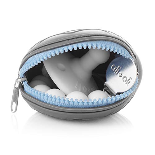 Ali+Oli Pacifier Holder Case (Grey) BPA Free Silicone Keeps Soothies & Binkie Holders Clean - Attaches to Strollers & Diaper Bags (Pacifier & Paci-Clip Included)