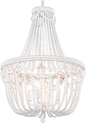 Lustre à perles blanches style boho chic de 19,6 pouces pour plafond de cuisine