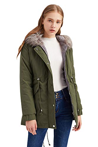 Parka Mujer Abrigo Mujeres Tallas Grandes Parkas con Capucha de Pelo Abrigos Largos Oversize Señora Largo Chaqueta Acolchada Mujer Invierno Anorak Acolchado Chaqueton Chaquetones Cazadora Verde S