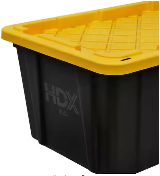 Heavy Duty Storage Tote with Yellow Lid, 40 Gallon Capacity