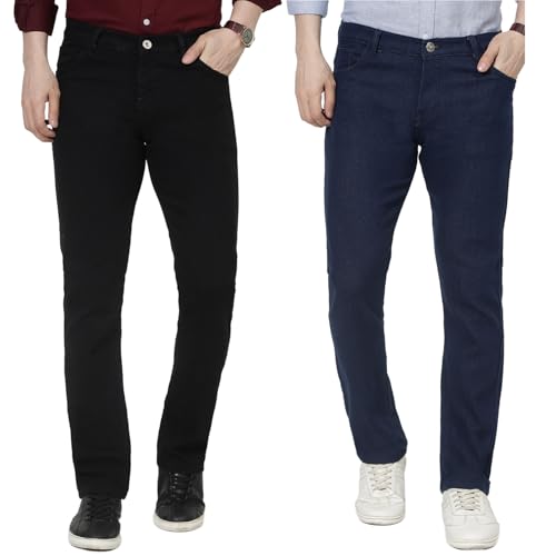 Image of DAIS Men's Stretchable Straight Fit Mid Rise Jeans, Pack of 2, (Combo of 2 Jeans)