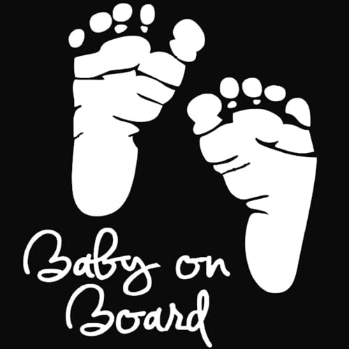 Image of CVANU Baby on Board Sticker (Set of 2) White Vinyl Car Safety Warning Self-Adhesive Waterproof Stickers for Cars| Windows| Vehicle Surface (15.5cm X 13cm) 871