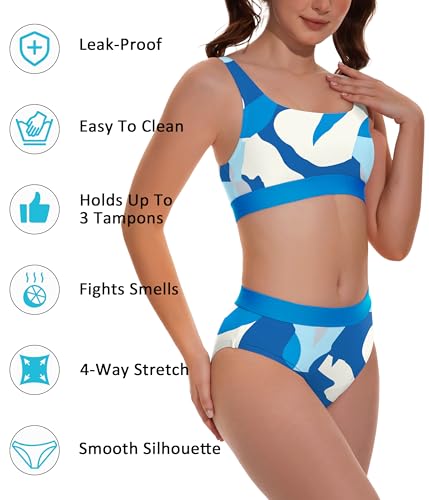 Image of Beautikini Period Swimwear Two Piece Menstrual Leakproof Swimsuit Bikini Sets Mid Waist Print Bathing Suit for Women