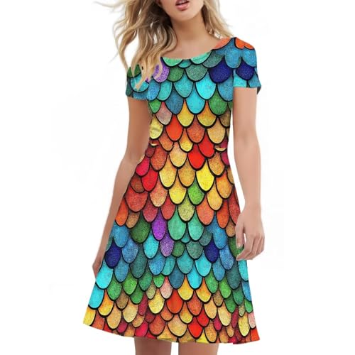 Image of AFPANQZ Womens Casual Summer Lightweight Vintage Dress Short Sleeve Midi Dress Knee-Long Luxury Formal Dress