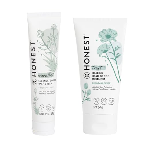 The Honest Company Head to Toe Multi-Purpose Healing Ointment + Diaper Rash Cream Bundle | Hypoallergenic, Fragrance Free, Cruelty Free | 5 oz, 2.5 oz