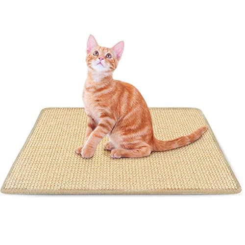 Petslucent Cat Scratch Mat Sisal Cat Scratching Pad for Indoor Cats Grinding Claws and Protect Couch Carpets Sofa Horizontal Cat Scratcher Post Board 236 x 157in Light Brown