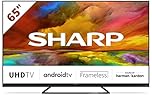SHARP 4T-C65EQ3KM2AG 65-Inch 4K UHD Quantum Dot Frameless Android Smart TV with Freeview HD, Google Assistant, Chromecast, 4 x HDMI, 2 x USB & Bluetooth, QLED TV – Black