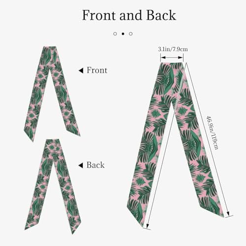 green palm tree leaves pink Picture Women's Fashion Scarf - Head Hair Accessories Versatile Scarf for Women Valentine's Day and Mother's Day, Black, One Size2