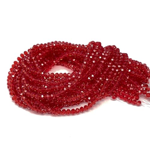 Image of 4mm Red Rondelle Glass Beads for Jewelry Making 1200pcs Faceted Briolette Shape Crytal Spacer Beads Assortments Supplies Accessories for Bracelet Necklace for Wholesale