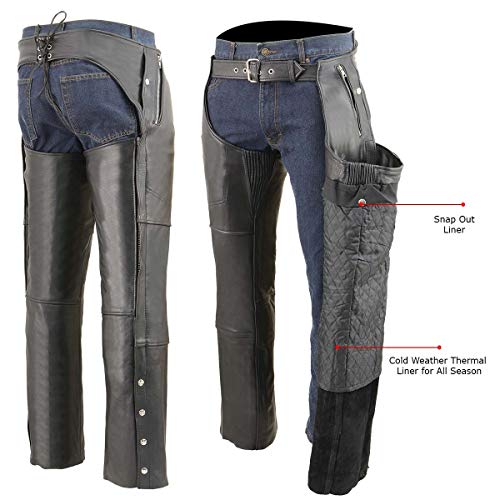Image of Milwaukee Leather Men's Thermal Lined Premium Leather Motorcycle Bikers Riders Chaps