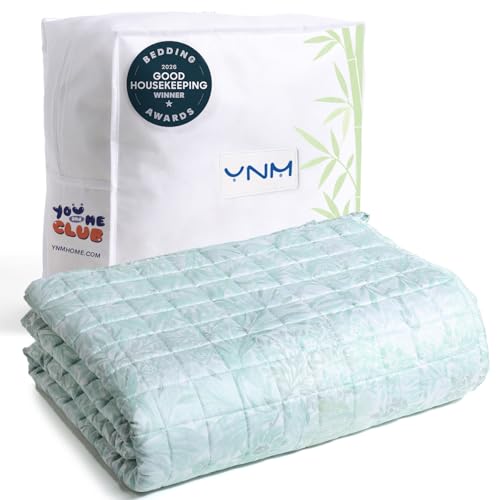 Image of YnM Cooling Weighted Blanket for Adults, 10lbs Heavy Bed Throw for One Person of 90lbs, Perfect for Hot Sleepers or Warm Climates with Rayon /Glass Beads(48x72 Inches,Twin /Full Bed, Spearmint Green)