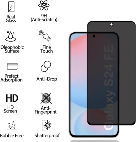 Image of ZARALAPrivacy Screen Protector for Samsung Galaxy S24 FE 5G [1 Pack],Anti-Spy Tempered Glass Film,9H Hardness,Anti Scratch,Anti Fingerprint,Bubble-Free,Anti-Spy Screen Protector