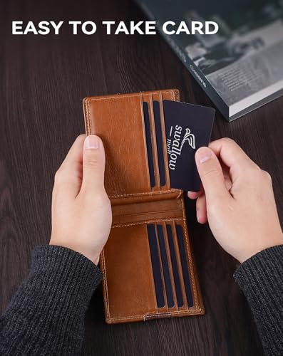 Swallowmall Genuine Leather RFID Wallet for Mens, Mens Bifold Wallet with 16 Card Holder 1 ID Window Gift for Him4
