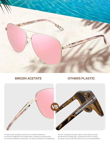 Image of BIRCEN Polarized Aviator Sunglasses Womens: Acetate Glasses UV Protection