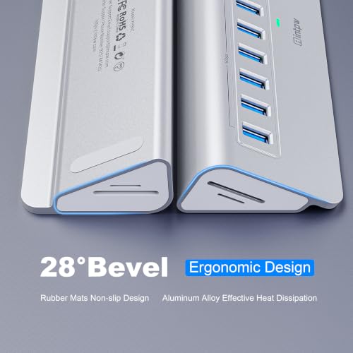 Image of Powered USB Hub 10Gbps, intpw YH9AC Plus 13-Port USB 3.2 Hub(USB A /USB C 3.2+6 USB-A 3.0+2 PD 45W Fast Charging Ports+SD /TF Card Reader), 65W Power Adapter,Aluminum USB HUB for PC /Laptop,iPhone 17 /16