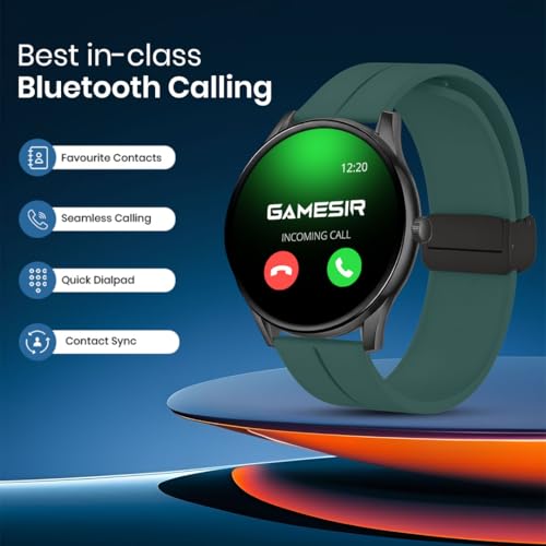 Image of GameSir Glavito Round Dial Smartwatch with 1.49 inch AMOLED Display, 100+ Sports Modes, IP67, Bluetooth Calling, Crown Control, Health Tracking, 100+ Watch Faces, Men & Women (Magnetic Dark Green)