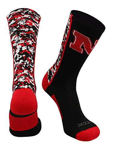 TCK Nebraska Cornhuskers Digital Camo Crew Socks (Black/Scarlet/White, Small) - Black/Scarlet/White,Small