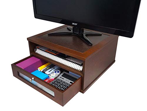 Victor Monitor Riser with Drawer and Slot for Storage, Perfect for Home or Office Environment,No Assembly Required H1175