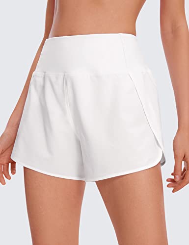 Crz Yoga High Waisted Workout Shorts For Women - 4'' Mesh Liner Lightweight Gym Athletic Shorts Running Sport Spandex Shorts White Medium #TOP1