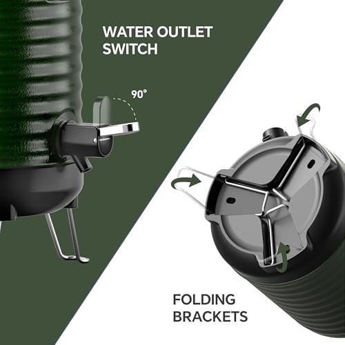 Image of IDEUS Insulated Beverage Dispenser, All-in-one for Camping Vacuum Double-Wall Stainless Steel Water Cooler Coffee Carafe Jug Leakproof Drink Container with Handle, Spigot & Stand (Green, 1,4gal)