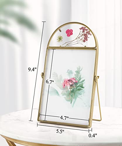 Sonefreiy 5X7 Gold Picture Frame With Pressed Flower, Vintage Floating Frame 5 By 7 For Desktop And Wall Hanging, 5 X 7 Photo Frame Gift For Friend Family Wedding Mom Mother's Day Dad Father's Day #TOP4