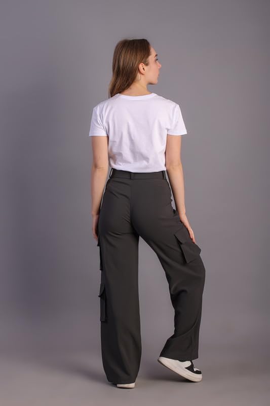 Image of HIGH Buy Women Korean 5 Pocket Cargo Comfort and Styles Baggy Super Lycra Pants for Women and Girls - Perfect High Waist Trousers for Women
