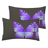 Photo Gallery set di 2 federe in finto lino con stampa di farfalle viola, dimensioni standard 30,5 x 50,8 cm, federa traspirante per cuscino Photo Gallery set di 2 federe in finto lino con stampa di farfalle viola, dimensioni standard 30,5 x 50,8 cm, federa traspirante per cuscino