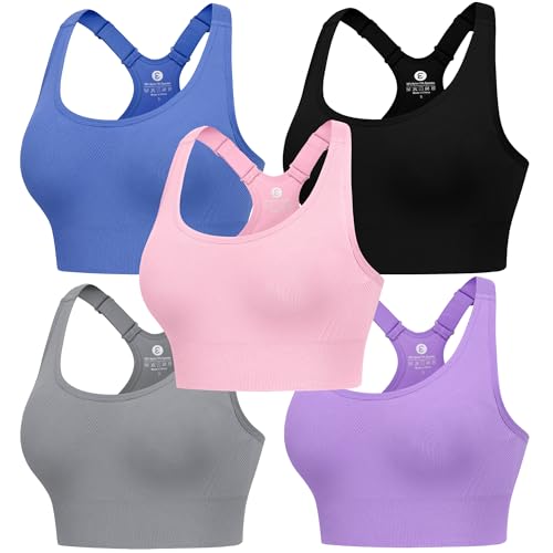 Image of Evercute High Impact Sports Bras for Women 3 /4 /5 Pack, Adjustable Straps Padded Supportive Seamless Racerback Running Bras