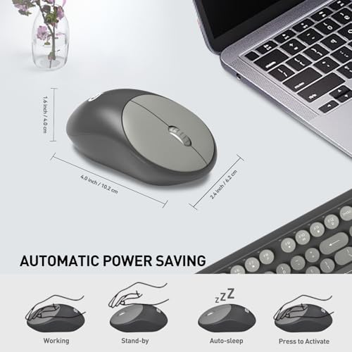 Image of FD Wireless Keyboard and Mouse Combo - 2.4G Full-Sized Cute Colorful Mouse and Keyboard with 104 Round Keys Retro Typewriter Keyboards for Laptop /Windows /PC - Grey Gradient