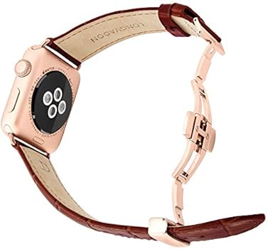 Longvadon Men's Watch Band - Compatible with Apple Watch Series 1, 2, 3  (38mm) \u0026 Series 4 (40mm) - Genuine Top Grain Leather - Caiman Series,  Mahogany Brown with Gold Details : Amazon.com.au: Electronics
