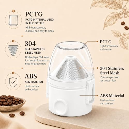 Image of Portable Coffee Dripper Filter, Reusable Paperless Pour Over Coffee Maker with Stainless Steel Mesh, Built-in Holder, No Drip Design for Travel Cups & Mugs (White)