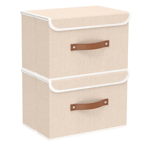 Yawinhe 2 Stück Faltbare Aufbewahrungsbox mit Deckel,38x25x25cm,Beige – Ansicht 1