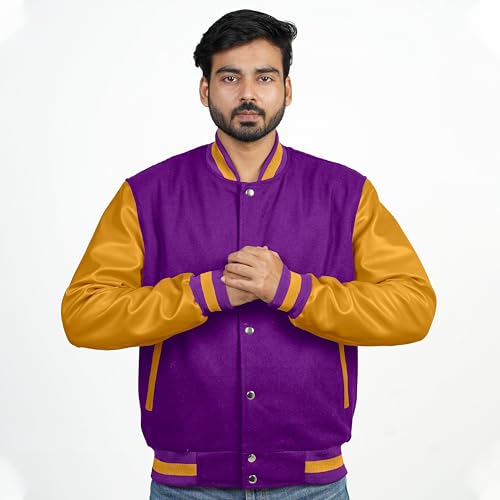 Image of Men's Fashion Varsity Jacket Causal Slim Fit Wool Letterman Baseball Bomber Jackets