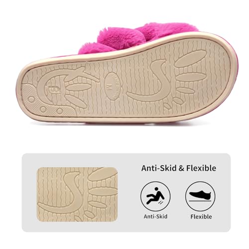 JIASUQI Women's Open Toe Slippers Fuzzy Fluffy House Slippers for Women Cozy Criss Cross Furry Slides Slippers 5