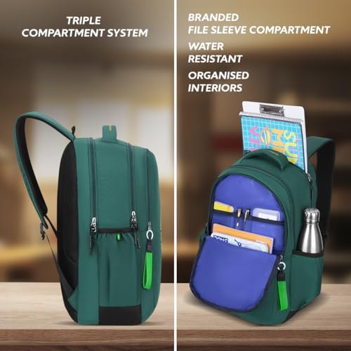 Image of United Colors of Benetton Unisex High-School Backpack RUNWAY | 3-Compartment Slim Design with Branded Print | Backpack for School Girls and Boys | 25L Capacity