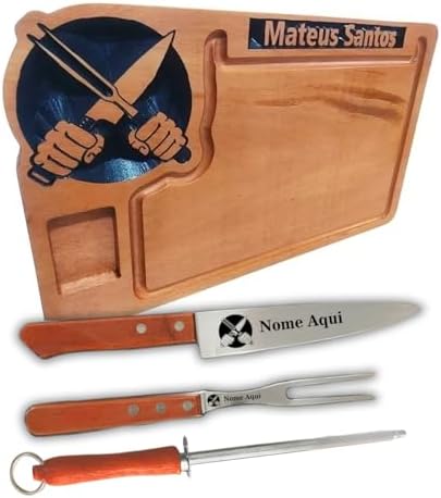 Tabua De Corte Personalizada + Kit Churrasqueiro Com Faca, Garfo ...
