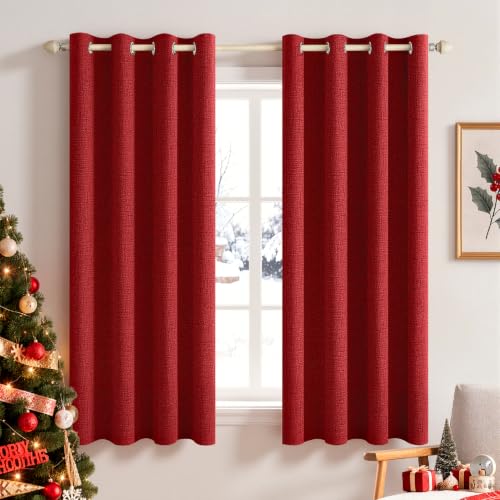 Image of MIULEE 100% Blackout Linen Curtains for Bedroom 52x54 Inches Red