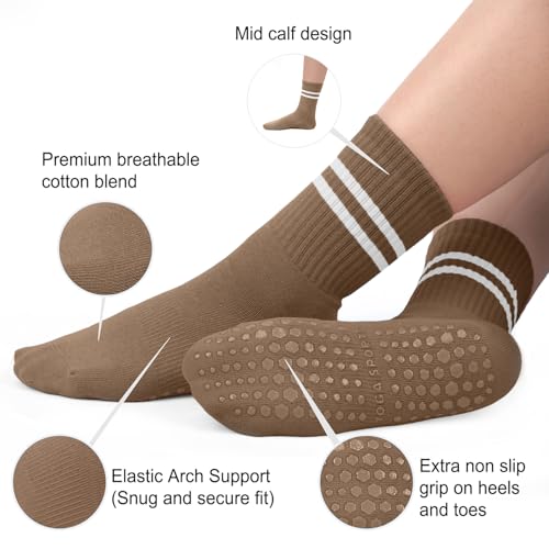 Image of Pilates Socks for Women, Non Slip Grip Socks for Yoga, Barre, Hospital, Grippy Socks Womens Gifts, 4 Pairs