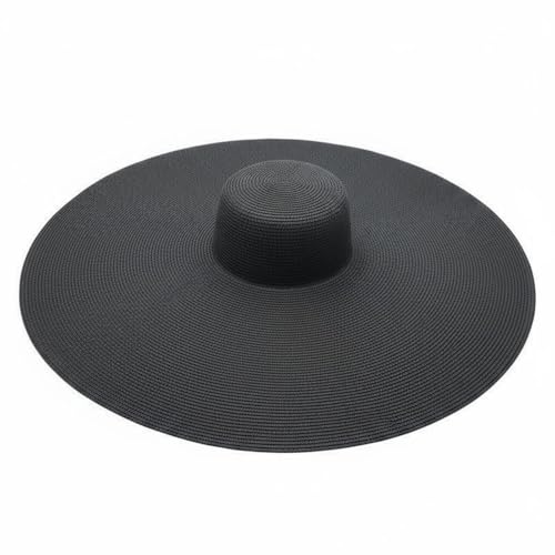 Chapeau en paille à large bord noir de 25cm pliable pour la plage