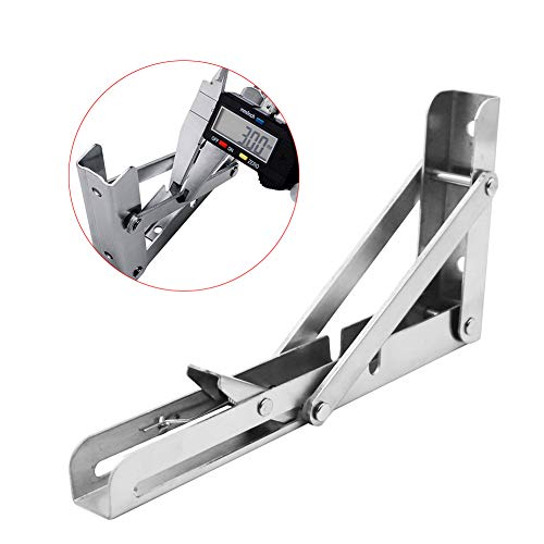 MUDUOBAN Folding Shelf Brackets 8 Inch- Heavy Duty Stainless Steel Triangle Wall Mount Collapsible Shelf Bracket for Bench Table, Shelf Hinge DIY Bracket Max Load: 150 lb 2 PCS (8 Inch)