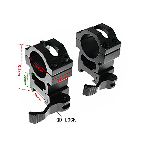 Fireclub 2Pcs Quick Release Scope Rings Mounts Picatinny 1 Inch 25.4Mm Diameter 20Mm Weaver #TOP1