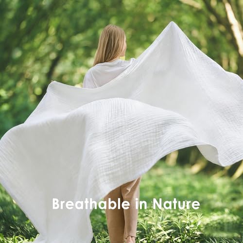 EMME Muslin Cotton Blanket for Bed Soft Muslin Blankets Lightweight Breathable All Season Gauze,White,4X-Large (120" X 94") by EMME - Image 6