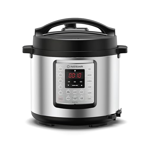 Nutricook Smart Pot Eko 1000 Watts - 9 In 1 Instant Programmable Electric Pressure Cooker 6 Liters 14 Smart Programs Brushed Stainless Steel/Black 2 Years Warranty Silver/Black