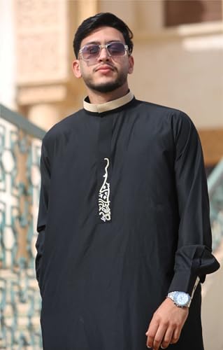 Thobe túnica islámica de hombre con cuello redondo estilo saudí 3