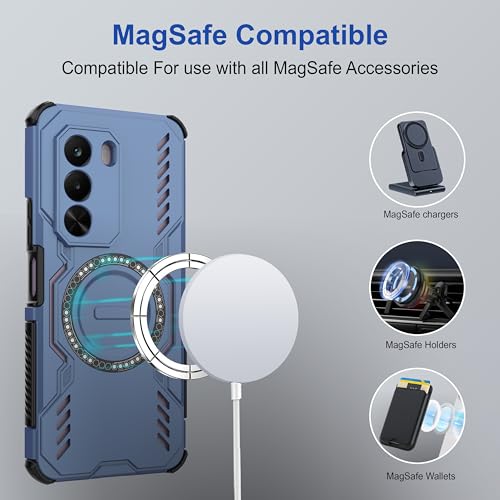 Image of amazon basics Back Case Cover for OnePlus Nord CE 6 Lite 5G | Magnetic Case with Built-in Metal Ring | Supports MagSafe Charger, Wallet & Car Mount | Shockproof Hybrid PC + TPU | Blue