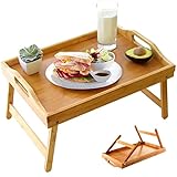 Bandeja de Cama con Asas de Transporte, Mesa de Desayuno con Patas Plegables, Bandeja Decorativa Bandeja de Comida para el Desayuno en la Cama, Bandeja de refrigerios (Bamboo Color)