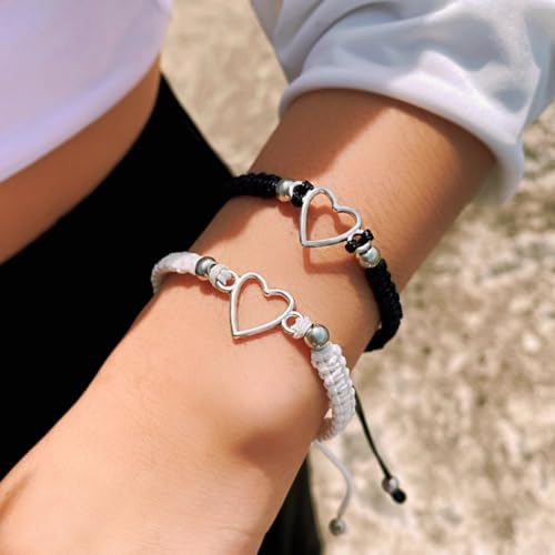 Aluinn Love Heart Bracelets Hollow Out Friendship Braided Black White Rope Bracelet Stackable Bracelet Boho Adjustable Hand Chain Jewelry for Women2