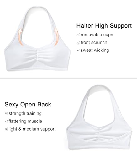 Image of OMKAGI Halter Sports Bras for Women Open Back Workout Bras Padded Yoga Bra Gym Tops