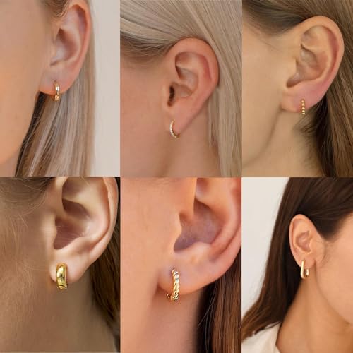 Tasiso Small Hoop Earrings for Women, 6 Pair 14K Gold Plated Huggie Hoop Earrings Lightweight Hypoallergenic Earring Set Cute Earrings Pack for Women Trendy Jewelry Gifts3